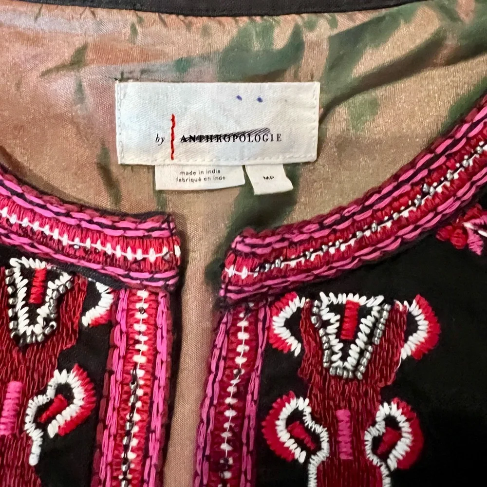 NTHR Women’s Open Front Embroidered Beaded Black Cotton Crop Jacket - Picture 8 of 12